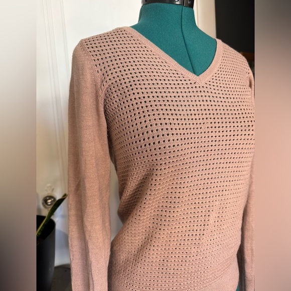 The Limited Merino Wool Blend, Light, tan mauve, V-Neck Sweater.  Size S - Picture 3 of 10